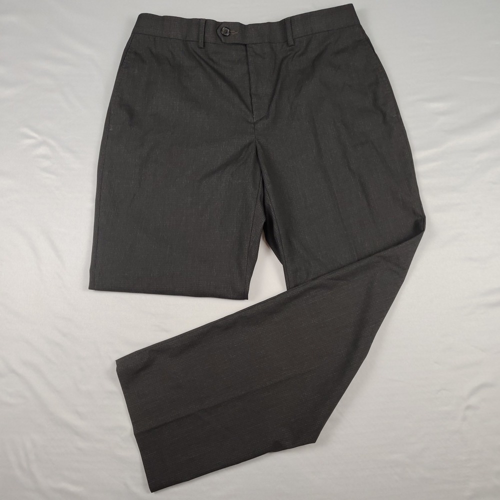 Ralph Ralph Lauren Dress Pants Mens 34x30 Gray Micro Check Stretch Flat Front